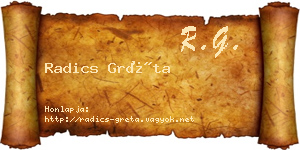 Radics Gréta névjegykártya